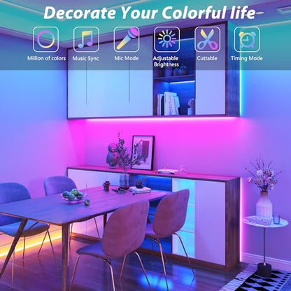 Ledagic Led Lights for Bedroom 48ft Color Changing RGB Led Strip Lights, DIY Music Sync Led Light Strip with Remote and App Control, Dimmable Led Lights for Room Party Home Cool Things (1 * 48ft)