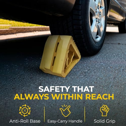 LADWA Heavy Duty Wheel Chocks 2-Pack - Solid Rubber Non-Slip Durable Yellow Wheel Chock for Car, Travel Trailers, RV, Truck, and ATV - All Weather Use(Yellow, 2 PC) - color: Yellow