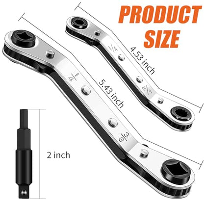 2pcs HVAC Service Wrench Set, 3/16" to 3/8" & 5/16" x 1/4", HVAC Tools with 2 Hex Bit Adapters for Air Conditioning and Refrigeration Equipment Repair - style: 2 Wrench + 2 Hexagon Bit