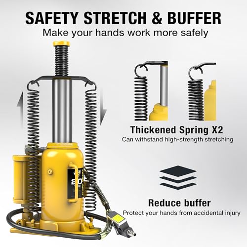 YELLOW JACKET Pneumatic Air Bottle Jack 20 Ton with Manual Hand Pump and Air Pump for Heavy Duty Auto Trucks