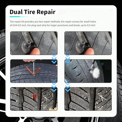Flat Tire Repair Kit Heavy Duty,All-in-One Tire Plug Kit Includes 60PCS Screw,15PCS Tires Plugs Seal Strip,Screwdriver,Drill,Screw in Tires Plugs Car Emergency Kits for Puncture
