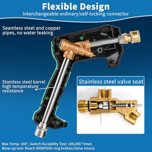 Short Pressure Washer Gun Pro - 5000 PSI/10.5 GPM Heavy-Duty Power Washer Gun w/ 5 Nozzles & 360° Anti-Kink Swivel-3/8 & 1/4" Quick Connect Compatible Foam Cannon/Dual Connecto/Car Wash Kit - style: Quick Connect Bundle -2