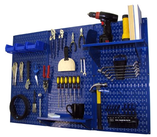 Wall Control Pegboard Organizer 4 ft. Wide Metal Pegboard Standard Tool Storage Kit with Blue Toolboard and Blue Accessories