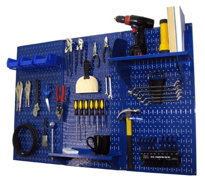 Wall Control Pegboard Organizer 4 ft. Wide Metal Pegboard Standard Tool Storage Kit with Blue Toolboard and Blue Accessories