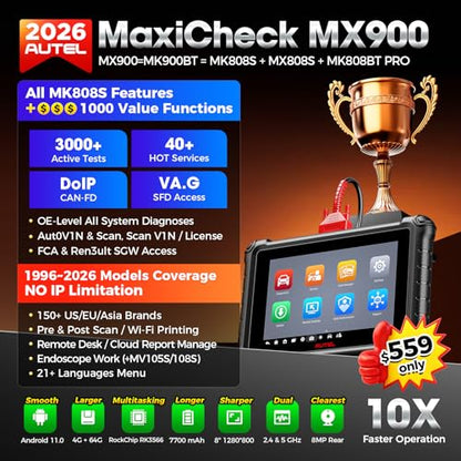 Autel Scanner MaxiChek MX900: 3000+ Active Tests 40+ Service as MK900-BT | 2026 New Ver. of MX808S MK808S, 8 in Bidirectional Tool as MK900BT, All System Diagnosis, 200+ Brands, CAN-FD&DOIP, FCA SGW