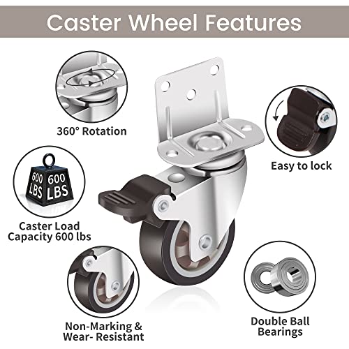Nefish Side Mount Casters 2 Inch L-Shaped Small Rubber Caster Set of 4, Ball Bearing 360 Degree Plate Swivel Castors Wheel 600 LBS, Casters Wheels for Furniture, Baby Bed, Kitchen, Cabinet, Table - style: 2 Inch L-shape Casters