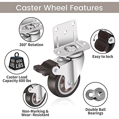 Nefish Side Mount Casters 2 Inch L-Shaped Small Rubber Caster Set of 4, Ball Bearing 360 Degree Plate Swivel Castors Wheel 600 LBS, Casters Wheels for Furniture, Baby Bed, Kitchen, Cabinet, Table - style: 2 Inch L-shape Casters