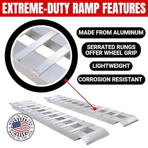 GEN-Y Hitch Extreme Duty Aluminum Loading Ramps - Set of 2, 10 Feet Long x 15 Inches Wide, 14000 LBS Capacity, Hybrid Hook and Plate Ends, Serrated Cross Rungs for Maximum Traction - size: 10 ft