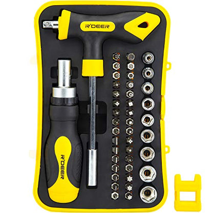 43 in 1 Ratchet Screwdriver Set R'deer T-handle Multifunction Nut Driver Socket Manual Repair Tools Kit
