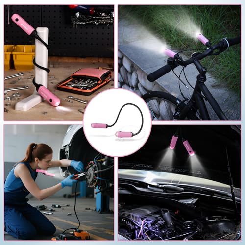 WORKPRO Rechargeable Neck Light, 3 Brightness Hands-Free Neck Work Light | Hands-Free Lighting, Bendable Silicone Arm, Neck Reading Light, for Mechanics, Camping, DIY Projects, Crafting, Pink Ribbon - color: Pink
