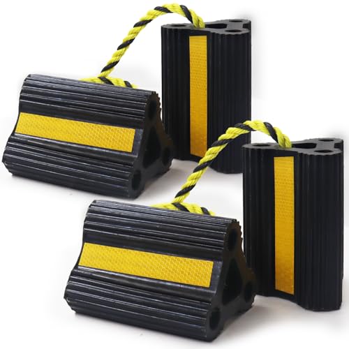 Wheel Chocks for Trailers RVs camper Trucks and Small Aircraft wheel chock, Wheel Chocks Block with 3 Reflective Strips ,Versatile Heavy Duty Solid Rubber Wheel Immobilizers & Chocks[2 Pair 4 Pack] - size: 6.21"2pair4pack
