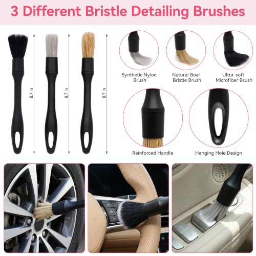 Car Interior & Glass Cleaning Kit, 16Pcs Car Detailing Kit - Car Duster Brushes & Detailing Supplies, Interior Car Cleaner with Windshield Cleaner Tool, Vent Brush & Microfiber Towel, Storage Bag