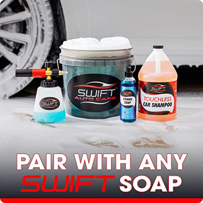 Swift Premium Foam Cannon for Pressure Washer – Heavy Duty Foam Sprayer for Car Wash | ¼ Inch Quick Connector | Adjustable Wide Mouth for Extra Thick Snow Foam | Holds 1 Liter of Soap!
