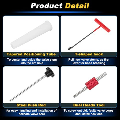 27PCS Quick Tire Valve Change Tool Kit, Tire Valve Stem Core Removal Replacement Tool for Cars Motorcycles Lawn Mowers ATVs Trucks Etc, with 4-Way Valve Tool, 5x TR413, 5x TR414 - size: Set A