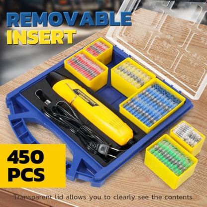 haisstronica Solder Seal Wire Connectors Set with Heat Gun,Waterproof Electrical Connectors Moving Storage Boxes Heat Gun for Automotive, Marine, Wiring Repair (450PCS) - size: 450PCS