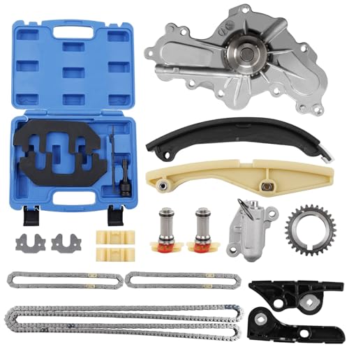 Timing Chain Kit w/Water Pump, Fit for 2011-2019 Ford F150/Edge/Explorer | Fit for Ford Taurus/Flex/Mustang, Lincoln 3.5 3.7 L Engine, with Camshaft Holding Tool Kit, Replaces# 252-955 303-1530