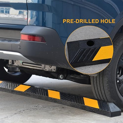 OrangeStar 4 Pack 72" Rubber Parking Curbs | Heavy Duty Garage Floor Wheel Stopper with Yellow Reflective Stripes for Car, Truck, Trailer, Driveway, Parking Lot - size: 72in (4-Pack)