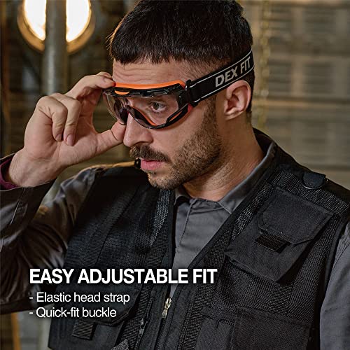 DEX FIT Safety Goggles SG220, Wide-Vision Lab & Chemical Splash Eye Protection, Anti-Fog & Scratch Resistant, Soft Seal, Z87.1 Approved; Black/Orange, Clear Lens, 30mm Strap, 1 PC - color: Black/Blue - Orange - 30mm