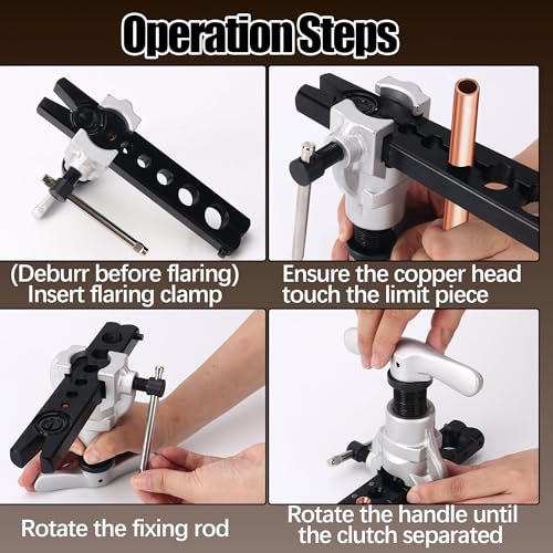 Flaring Tool Kit, Flare Tool HVAC, Copper Pipe Flaring Tool | 1/4''-3/4'' and 6-19mm 45° Eccentric Single Flare Tool with Tubing Cutter. For HVAC, Air Heaters, Refrigerators Maintenance - color: 5-Piece Set