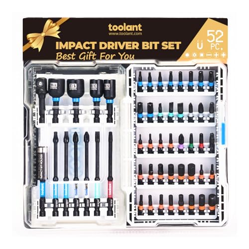 toolant Impact Driver Bit Set - The Gift For Familiy: 52-Piece S2 Steel Screwdriver Bit Set with Hex, Torx, Phillips, Slotted, Square Bits and Nut Driver in a Stylish Case - style: Gift