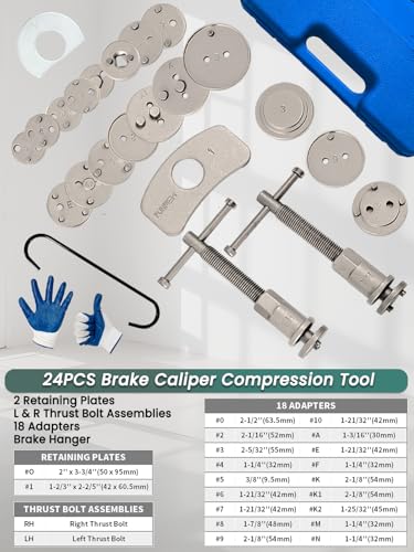 Brake Caliper Compression Tool 24-Piece Heavy Duty Disc Brake Piston Caliper Compressor Rewind Tool