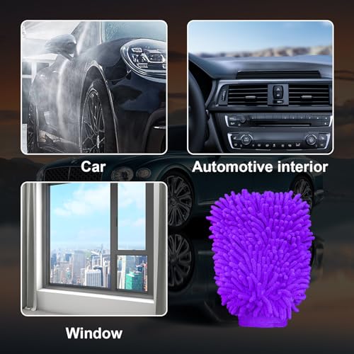 Ziciner Premium Microfiber Wash Mitt, Soft Scratch-Free Double-Sided Chenille Washing Gloves Perfect for Car Washing and Detailing (Purple, Large) - color: Purple