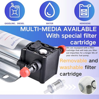 Fuel Transfer Pump Kits, 12 Volt Electric Fuel Transfer Pumps, High Efficiency Self-priming Pumps for Pumping Gasoline, Diesel, Kerosene, Water and Liquids - size: 12V Fuel Pump Kit (without Carrying Case)