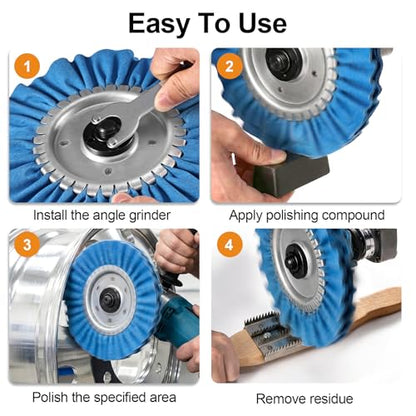 Upgrade 8" Airway Buffing Wheel, 11Pcs Aluminum Polishing Kit, Flange-Free Installation, 5/8" Arbor Hole Aluminum Metal Wheel Polishing Kit with Extension for Angle Grinder Mirror Finish