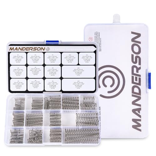 Manderson 185 Pcs Compression Springs Assortment Kit, 13 Different Sizes, Stainless Steel Springs, Mechanical Springs, for Home Repair