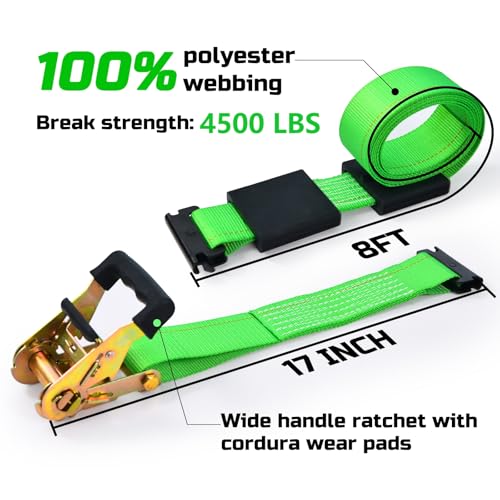 Trekassy Wheel Chock Tie-Down Kit with Rubber Blocks, (4,500lb Break Strength) Heavy Duty E Track Trailer Tire Straps for ATV, UTV, Lawn Mower- 2 Pack - size: 2 Pack