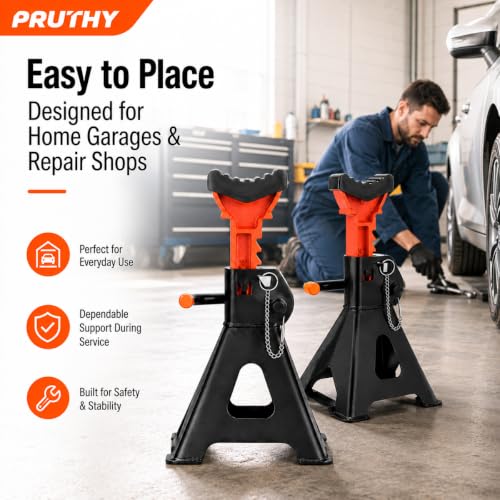 Jack Stands, 3 Ton (6,000 lbs) with Double Locking Pins Capacity Car Jack Stand, Adjustable Height Floor Jack for Lifting SUV Pickup Truck Car and UTV/ATV Car Lift, 1 Pair - color: Black Orange