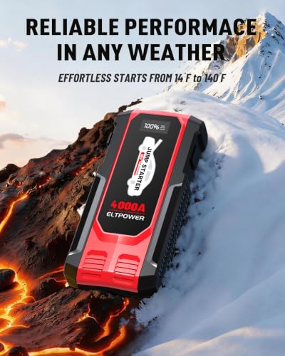 4000A Heavy Duty Jump Starter, 74Wh 12V Portable Truck Battery Booster Jump Box, Car Jump Starter for 8.0L Gas & 7.0L Diesel Engine, USB Fast Charge LED SOS Light with Storage Carry Case