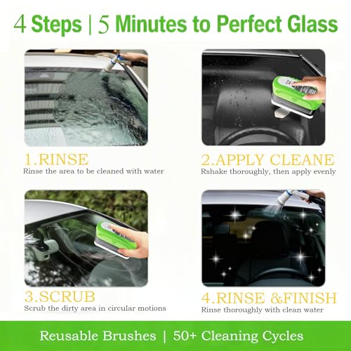2026 Upgrade Clear Vision Windshield Cleaner with Car Window Cleaner,Automotive Oil Film Cleaning Brush for Car Windows,Clear Vision Glass Cleaner Tool for All Glass Surfaces,Reusable & Streak-Free - color: 2packs