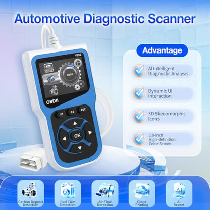 V902 OBD2 Scanner - Professional Car Code Reader & Diagnostic Scan Tool, AI Report & Cloud Print, 2.8" Color Screen, Read/Clear Fault Codes, I/M Readiness, for All 1996+ OBD2 Cars, Trucks, SUVs & RVs