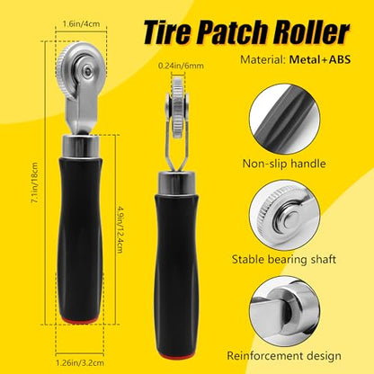 91 Pack Heavy Duty Tire Puncture Repair Kit | Comprehensive tire patch set with roller tool, multiple patch sizes 32mm 42mm 58mm, suitable for bike motorcycle car truck in
