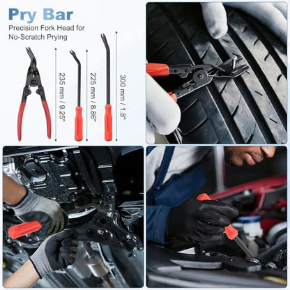 17Pcs Hook and Pick, Rotary Head Magnetic Pickup Tool Clip Pliers Plastic Pry Pieces Large Small Hook Pry Bar Gasket Scraper for Remove Hoses Gaskets Car Panel Fastener, Red - color: Red
