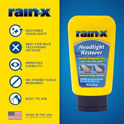 Rain-X 800001810 Headlight Restorer, Headlight Cleaner & Restoration Liquid for Hazy, Yellowed Headlights, Brings Lights Back to Like New Condition, No Tools Required & Long Lasting Result - style: Headlight Restorer Treatment
