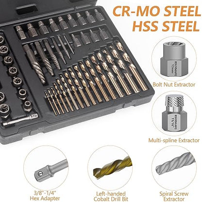 49PCS Screw & Bolt Extractor Set with Left Hand Drill Bit Set, Multi-Spline Easy Out Broken Bolt Remover Tools for Damaged Stripped Rounded-Off Bolts, Socket Screws, Nuts, Studs, and Fittings - size: 49 Pieces