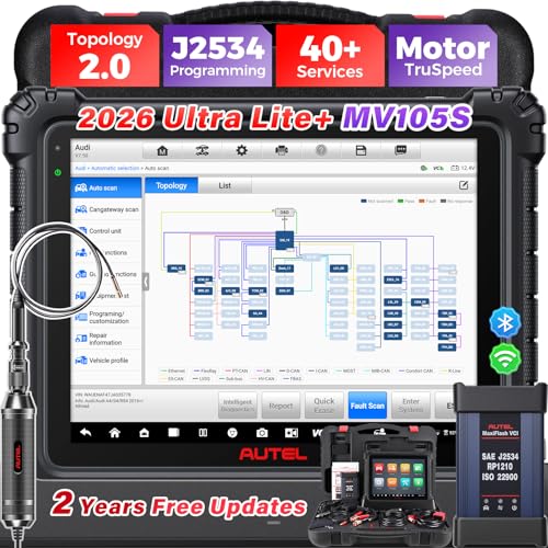 Autel MaxiCOM Ultra Lite Scanner w/ MV105S: 2026 Intelligent Tool as MaxiSys Ultra S2, Up of MS909 Elite II Pro MS919, 2 Years Free Update, Topology 2.0, Motor TruSpeed, 40+ Service, 3000+ Active Test