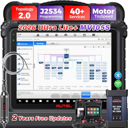 Autel MaxiCOM Ultra Lite Scanner w/ MV105S: 2026 Intelligent Tool as MaxiSys Ultra S2, Up of MS909 Elite II Pro MS919, 2 Years Free Update, Topology 2.0, Motor TruSpeed, 40+ Service, 3000+ Active Test