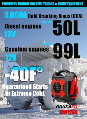 DM1264 Semi Truck Jump Starter Heavy Duty, 12V, 30000A Peak, -40°F Cold Weather Workable, Jump Pack Battery Booster for Big Rig, Heavy-Duty Diesel or Gasoline Engines Up to 50L, Class 8 - color: red