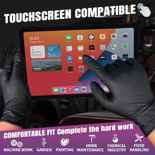 FINITEX Industrial Diamond Texture Nitrile Black Glove - 100/1000PCS Chemical Resistant 6.3mil Mechanic Disposable Gloves - color: Black (Small 1000)