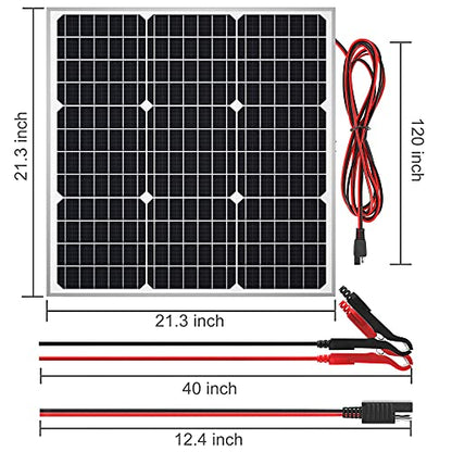SOLPERK Solar Panel Kit 50W 12V, Waterproof Solar Battery Trickle Charger Maintainer + Waterproof Controller + Adjustable Mount Bracket for Boat Car RV Motorcycle(Without Mounting Bracket) - size: 50W PWM+Load Kit