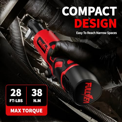 FULLYEA Electric Ratchet Wrench Set, 380 RPM Cordless Ratchet Wrench, 3/8" 12V Power Ratchet Tools with 7 Sockets, LED Light, 2 Packs 2.0Ah Battery and Fast Charger