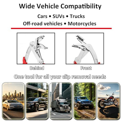Car Clip Pliers, Spring-Loaded Auto Fastener Remover, Four-Point Support 17-4 Stainless Steel Damage-Free Door Panel & Interior Exterior Trim Removal Tool for Plastic Fasteners