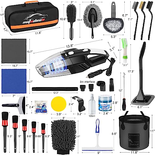 41Pcs Car Cleaning Wash Kit Interior Detailing Cleaner Kit with High Power Handheld Vacuum, Collapsible Bucket, Windshield Tool, Snow Shovel, Tire Brush, Complete Car Care Tools, Black - color: Black, size: 41Pcs