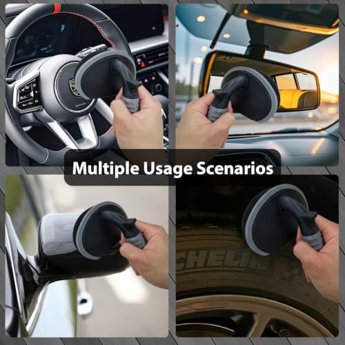 Tire Shine Applicator Pads with Handle, Tire Dressing Applicator with Extra Pad, Reusable Tire Shine Sponge Wave Contoured for Car Detailing (1 Handle & 2 Pads)
