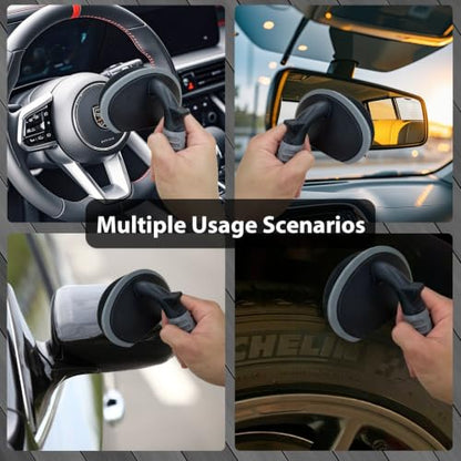 Tire Shine Applicator Pads with Handle, Tire Dressing Applicator with Extra Pad, Reusable Tire Shine Sponge Wave Contoured for Car Detailing (1 Handle & 2 Pads)