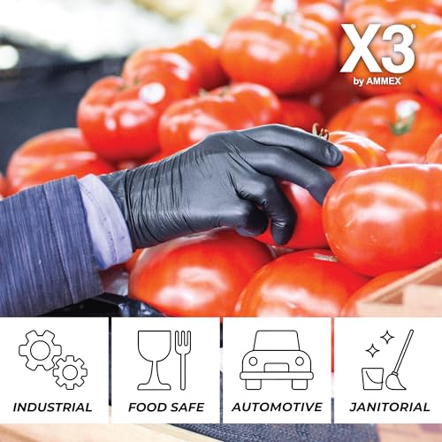 X3 Black Gloves, Disposable, Latex Free, Nitrile, for Cooking, Food Prep, 3 Mil, Powder-Free, Sizes Small through XX-Large - size: Small, style: Box of 100