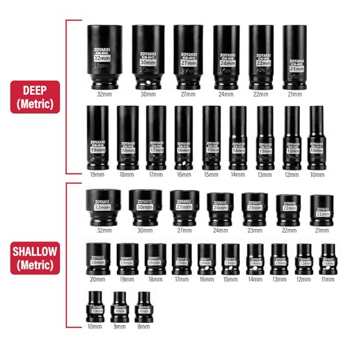 35 PCS 1/2" Drive Metric(Shallow 8-32mm,Deep 10-32mm)6Pt Impact Socket Set - size: 1/2" Metric 35PC Set